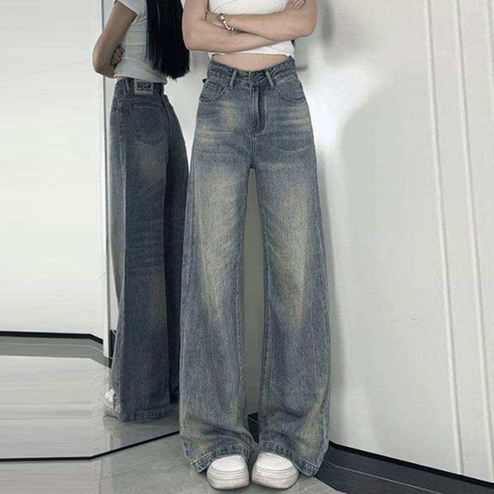 Retro Straight Jeans for Women In Summer New High-waist Loose Floor Wide-leg Pants