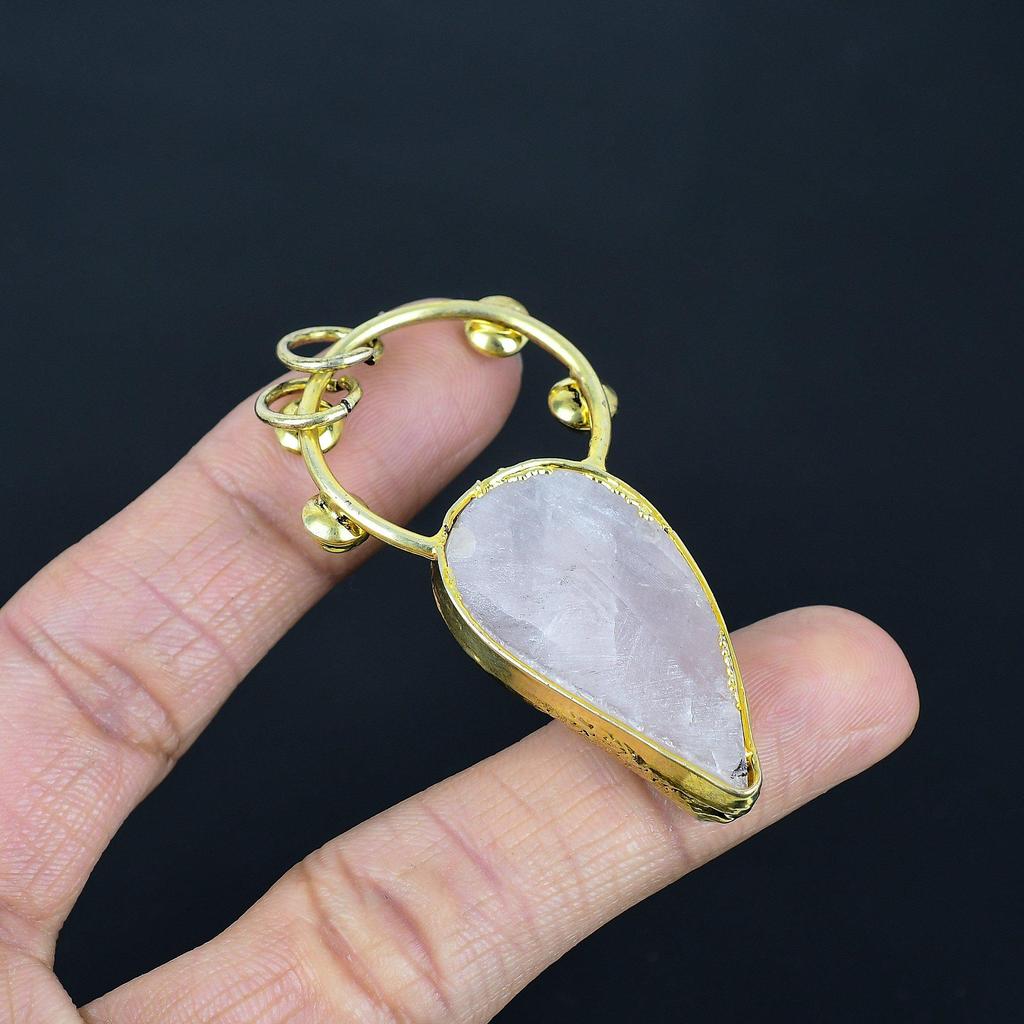 Rose Quartz Pendant, Copper Electroformed Gemstone Jewelry, Handmade Pendant For Mother Day