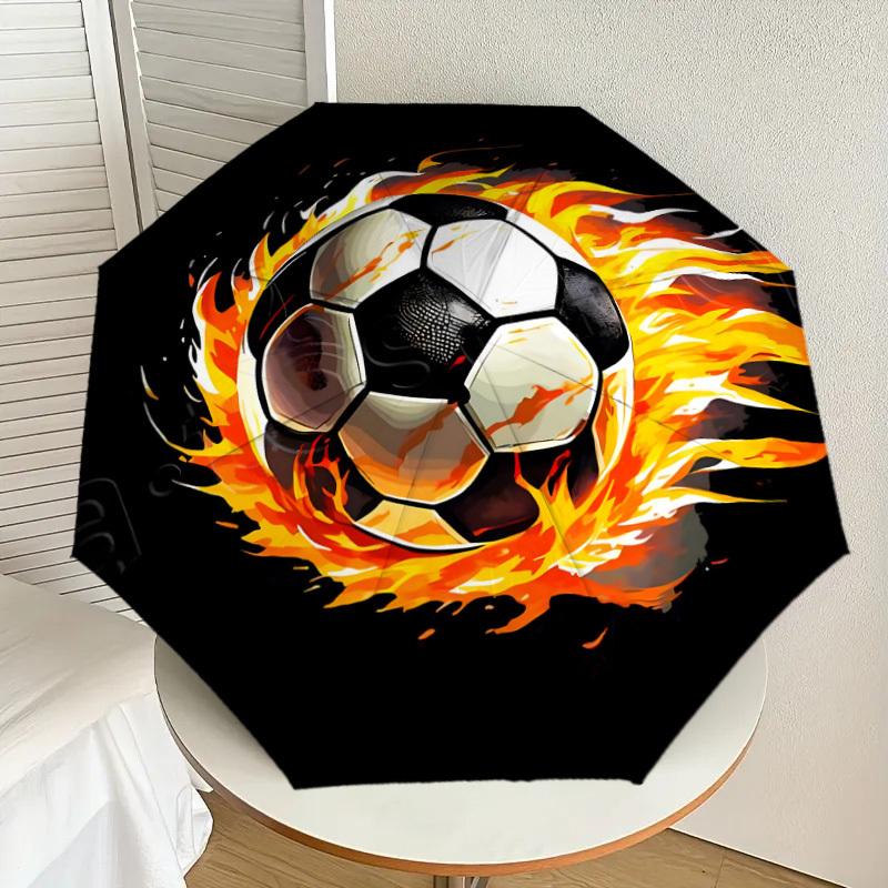 

1pc Flaming Soccer Ball Design Umbrella with Plastic Handle,Suitable for All Seasons Home Travel Outdoor UmbrellaDD1501