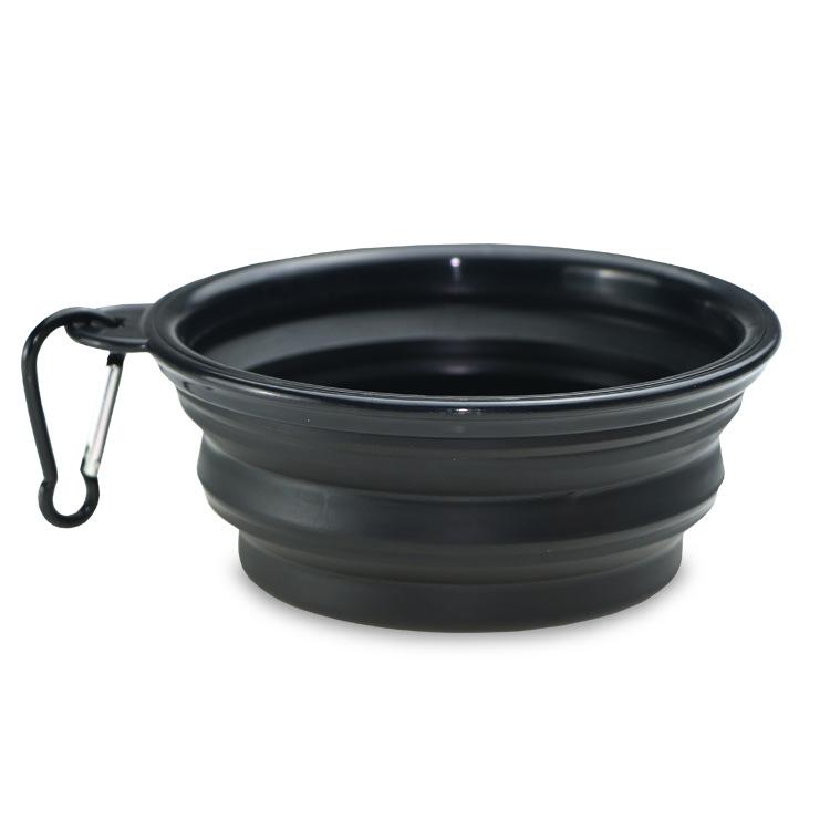 Buckle Black Foldable Silicone Pet Bowl: Portable Outdoor Cat & Dog Feeding Basin