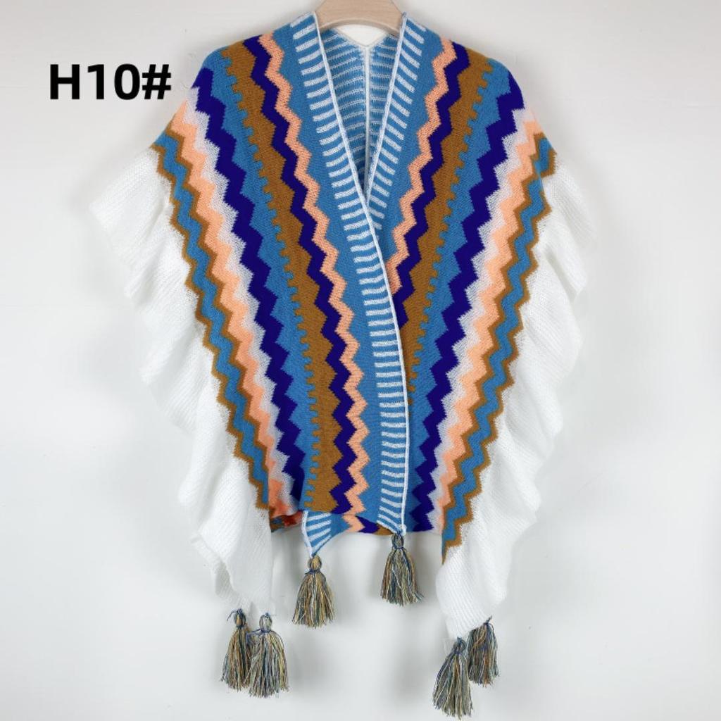 Bohemian Shawl: Autumn/Winter Striped Ruffle Cape - Qinghai-Tibet Line Travel Wear