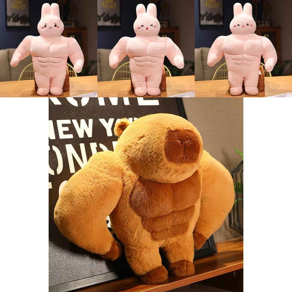 Muscle Bunny Plush Toy With Pp Cotton Filling For Home Decor And Gift Ideas