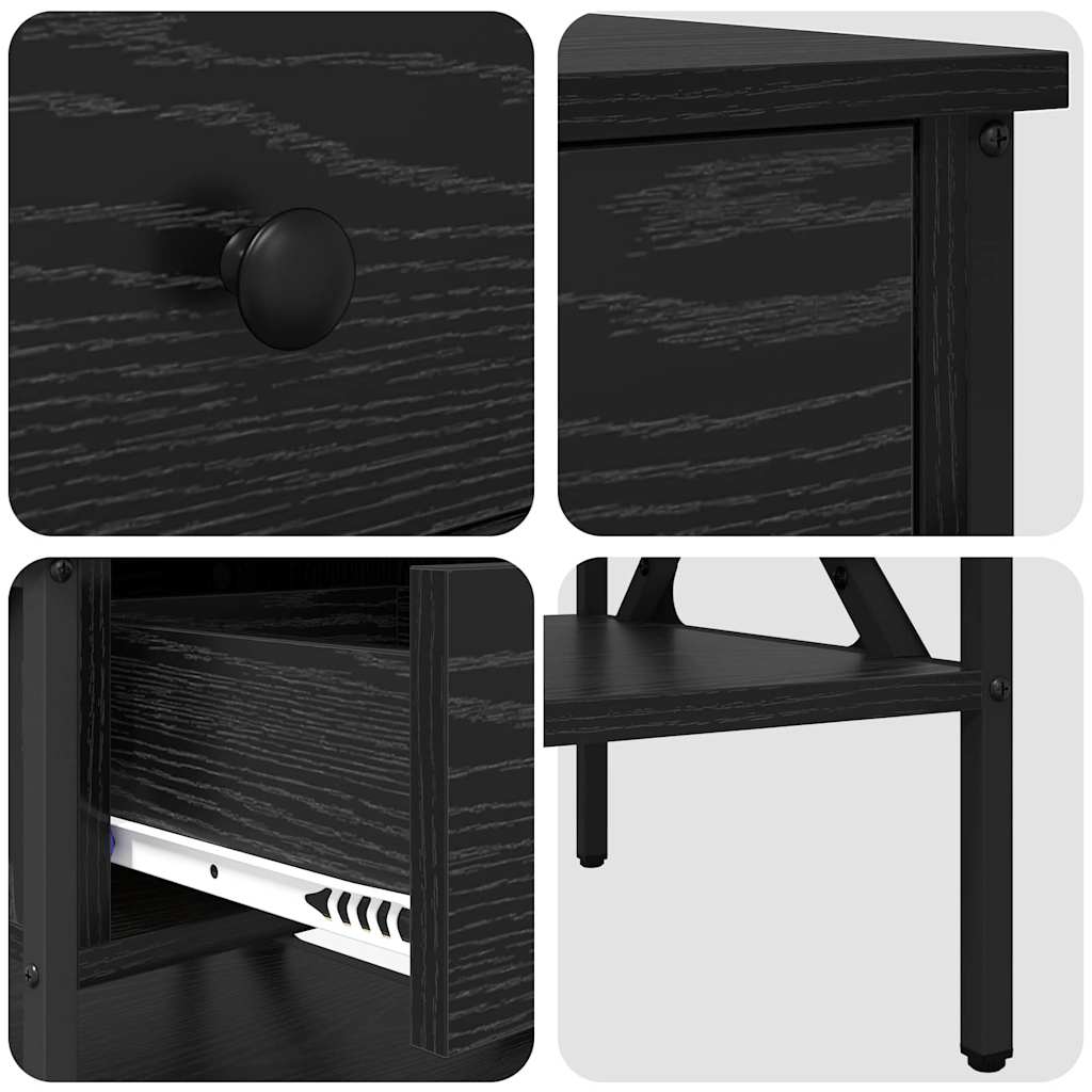 Nightstand with Drawers Black Oak Effect 40 X 42 X 45 Cm