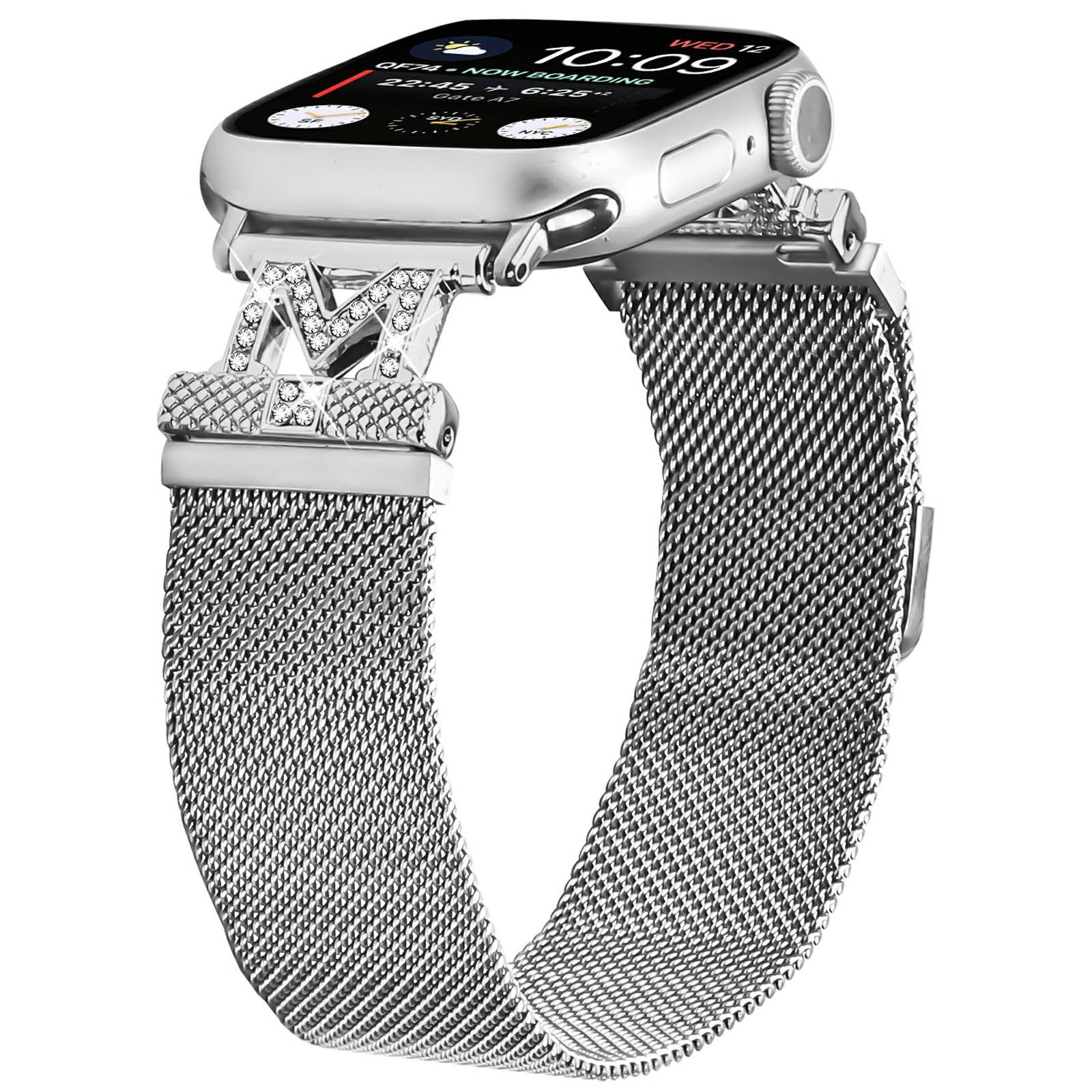 

Ремінець для Apple Watch Series 10 9 8 7 SE 6 5 4 3 2 1 42 мм 41 мм 40 мм 38 мм Ремінці з нержавіючої сталі Міланський сріблястий наручний ремінець M-типу As shown A