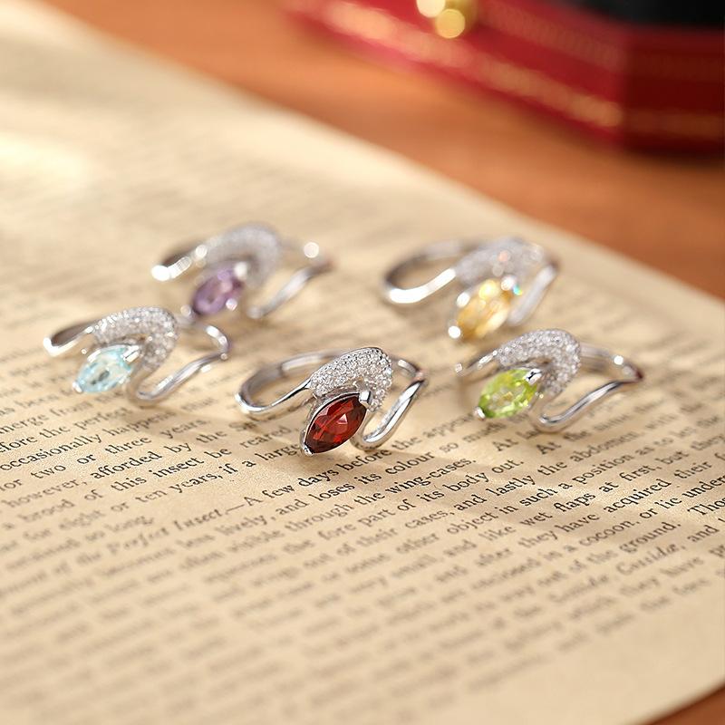 S925 Sterling Silver Adjustable Ring Women's Twist Arm Natural Crystal Stone Ring Premium Accessories Women's Fashion Vintage Jewelry Gifts