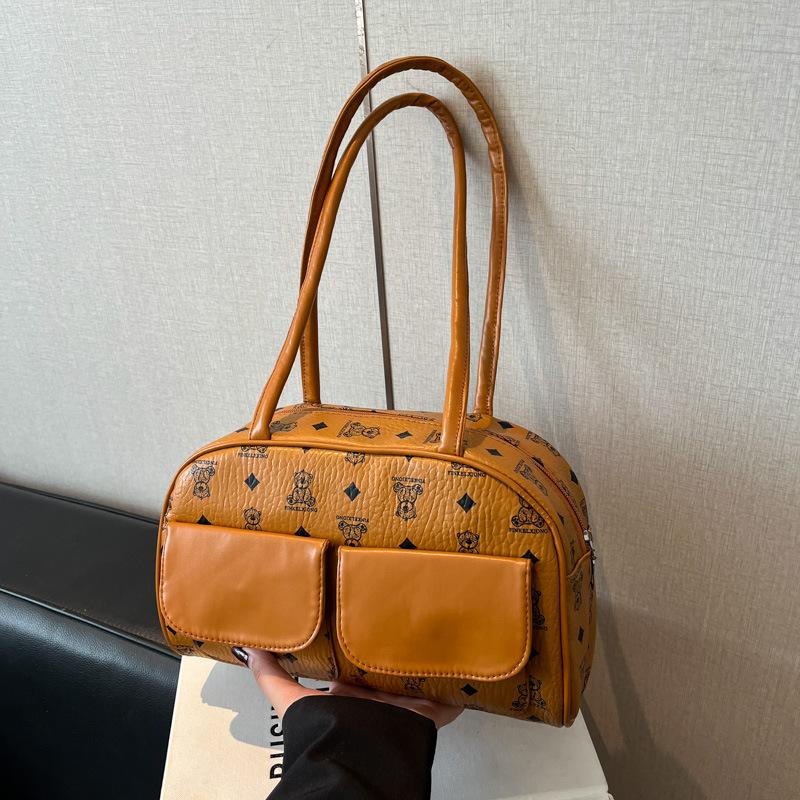 

South Korea Boston bag 2025 new foreign style commuter handbag versatile printed shoulder underarm girl bag