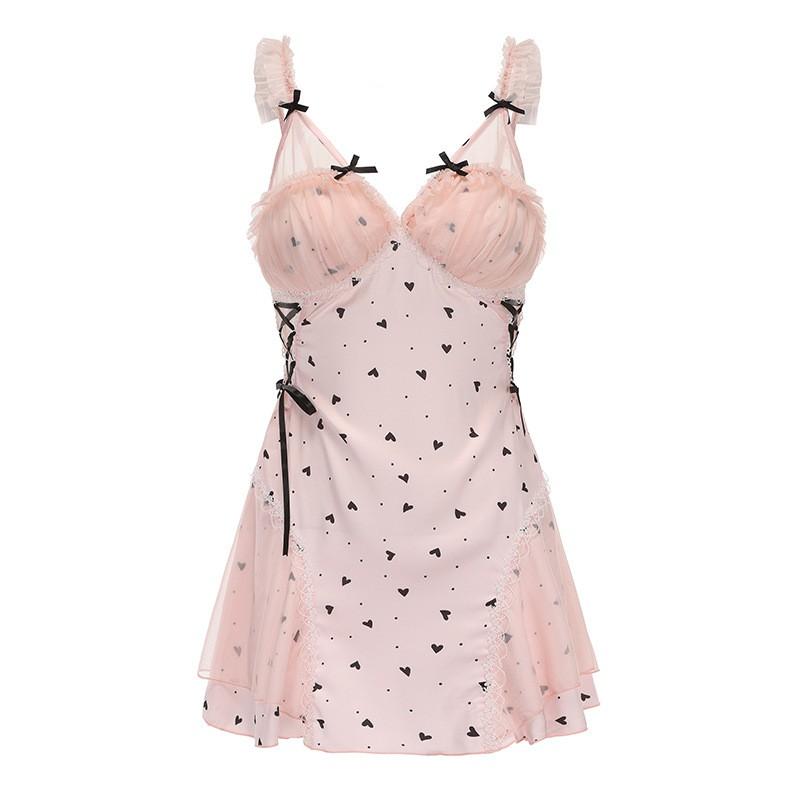 Sexy Lace Slip Nightdress Set Women Plus Size Deep V Neck Satin Lingerie Home