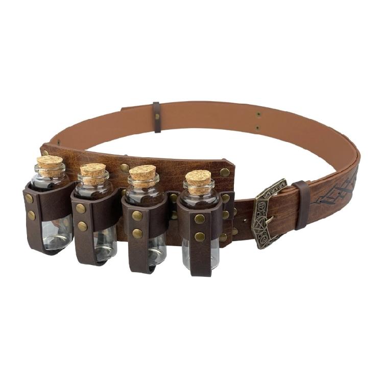 Alchemist Theme Waist Belt with 4 Potion Holder for Medieval Enthusiasts Cosplay Costume Belt Masquerades Props PU Belt