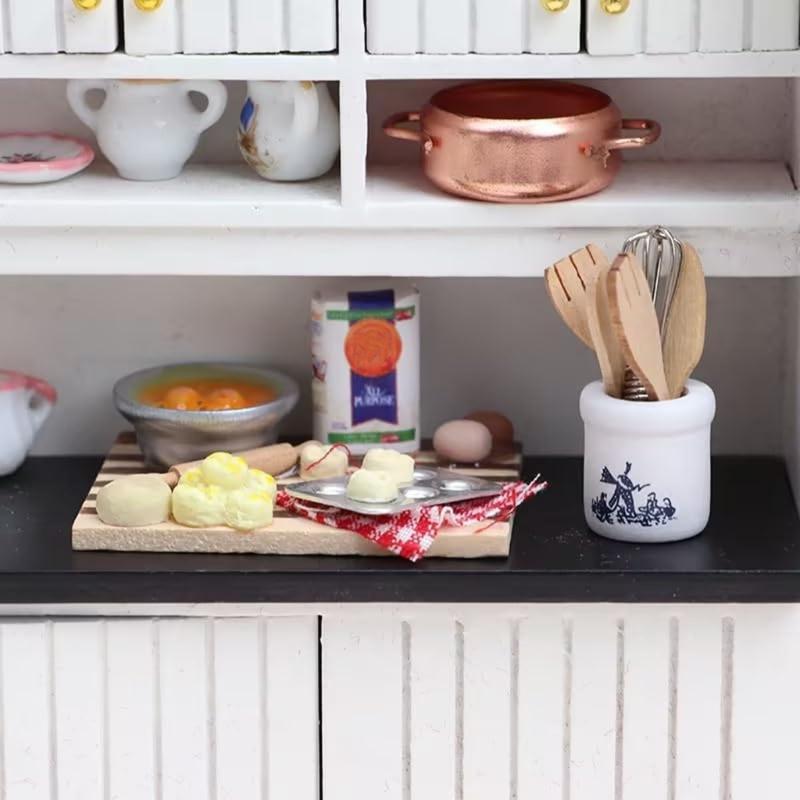 Realistyczny Zestaw Narzędzi Kuchennych do Domku dla Lalek 6 szt. Miniaturowe Łopatki Ubijaczki do Jajek do Ekspozycji Miniaturowej Sceny Kuchennej