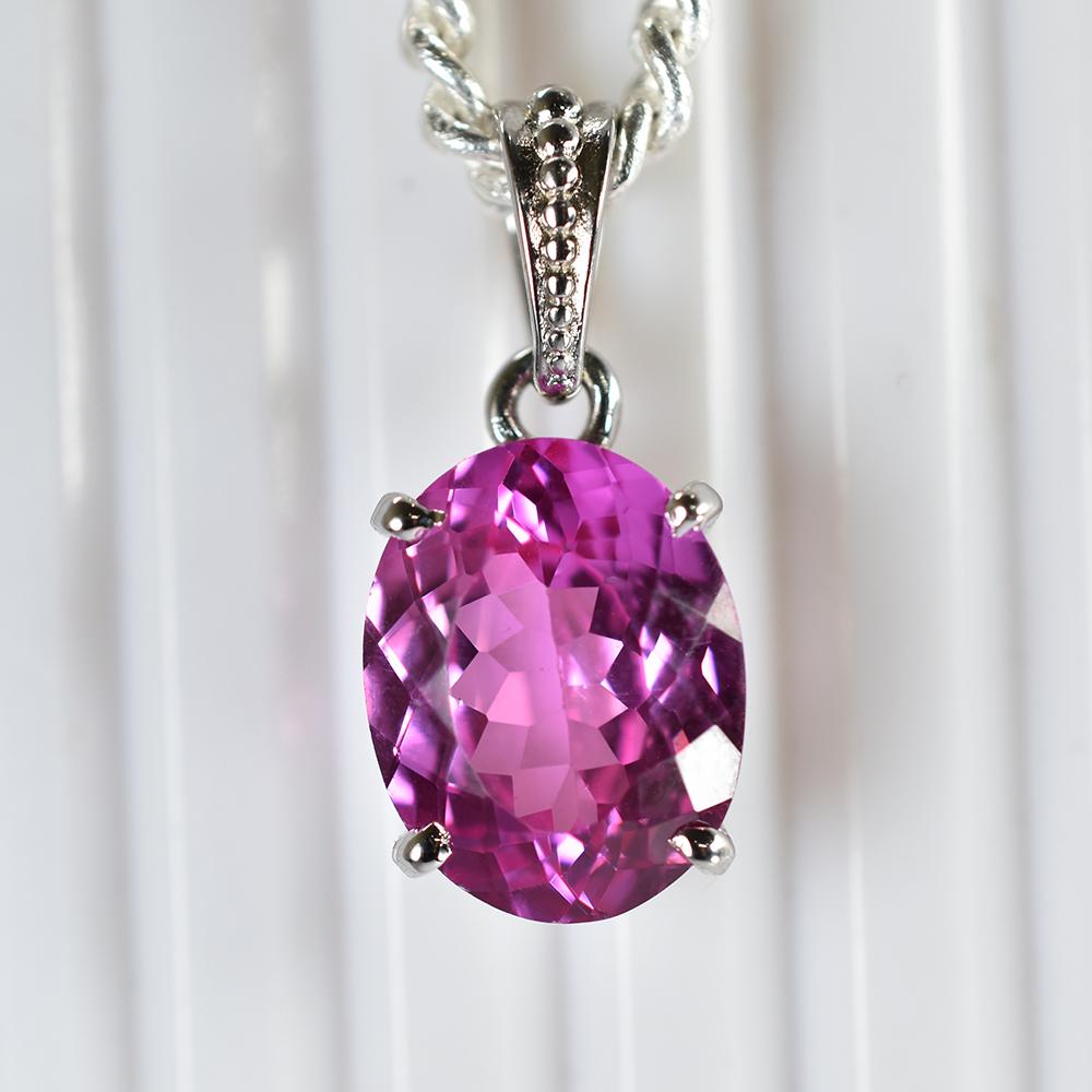 

Natural Pink Sapphire 20ct Oval Cut 925 Sterling Silver Pendant 13.8 mm approx. рожевий