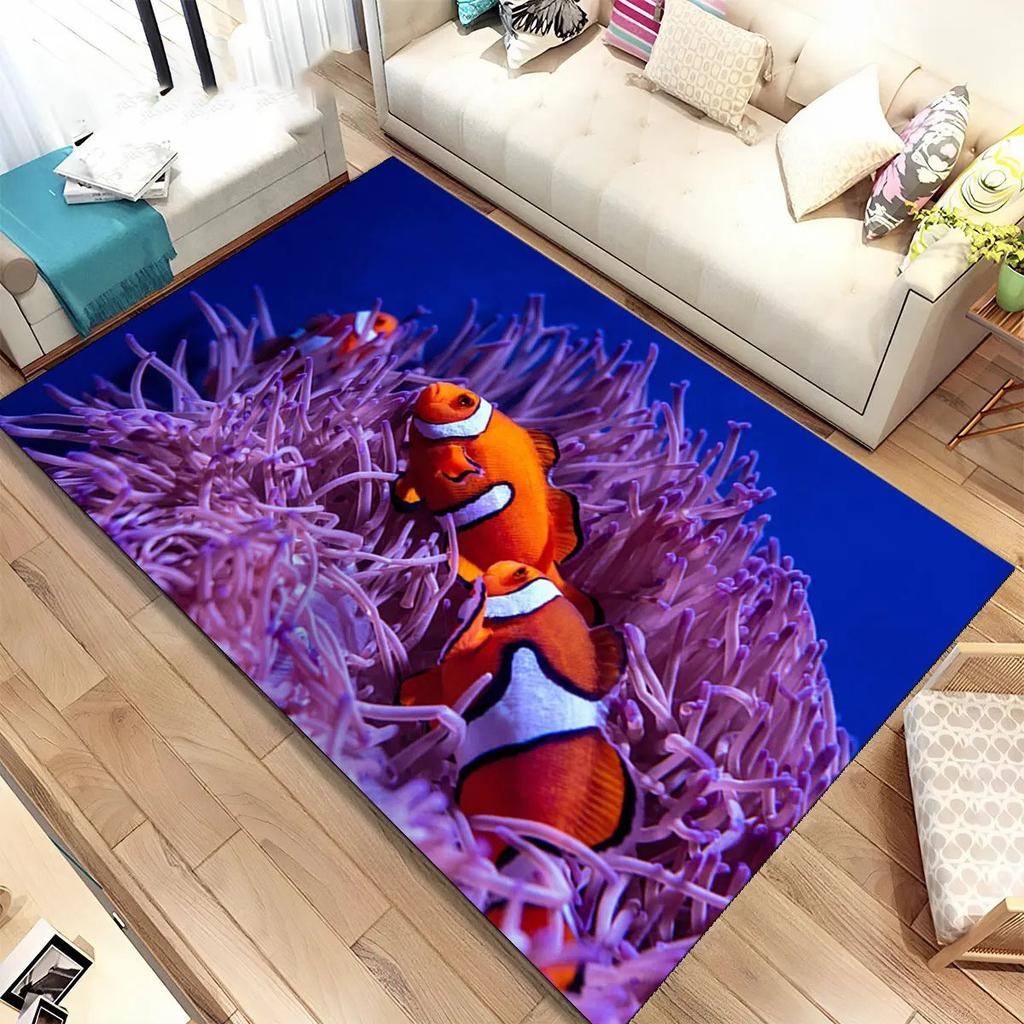 3D Meeresboden Unterwasserwelt Teppich Wohnzimmer Dekoration Schmutzabweisend Schlafzimmer Sofa Couchtisch Bereichsteppiche Waschbare Fußmatte