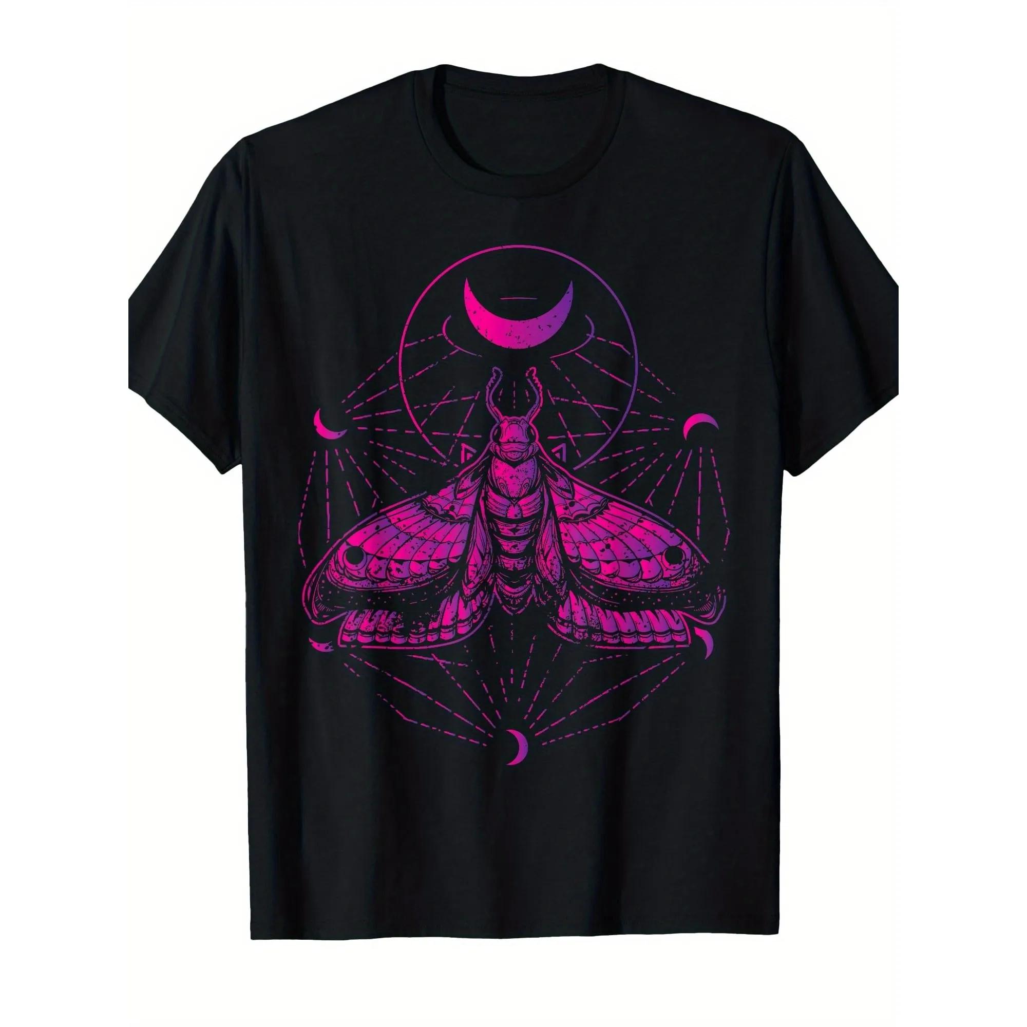 

Goth Moth Crescent Moon Graphic T-Shirt Unisex Soft Breathable Casual Trip Tee S чёрный