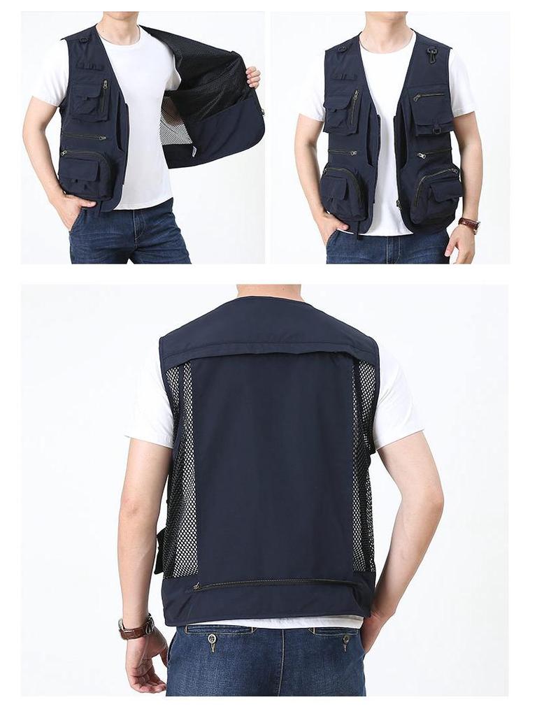 Men's Casual Multi-Pocket Mesh Vest for Fishing & Photography - Sleeveless Outdoor Spring/Autumn