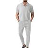 Men's Slim Fit Two-Piece Sportswear Set: Waffle Collar Short Sleeve Top + Long Pants