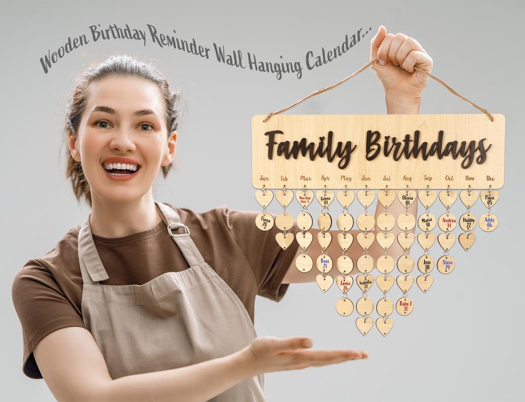 Inkdotpot Family Birthday Reminder Wall Hanging Wooden DIY Birthday Tracker Plaque Wall Hanging Perpetual Calendar, Personalized