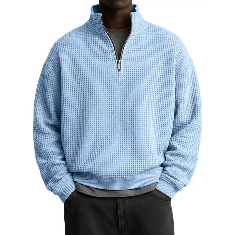 Minimalist Stand Collar Long Sleeve Mens Hoodie With Polyester Fabric For Casual Wear