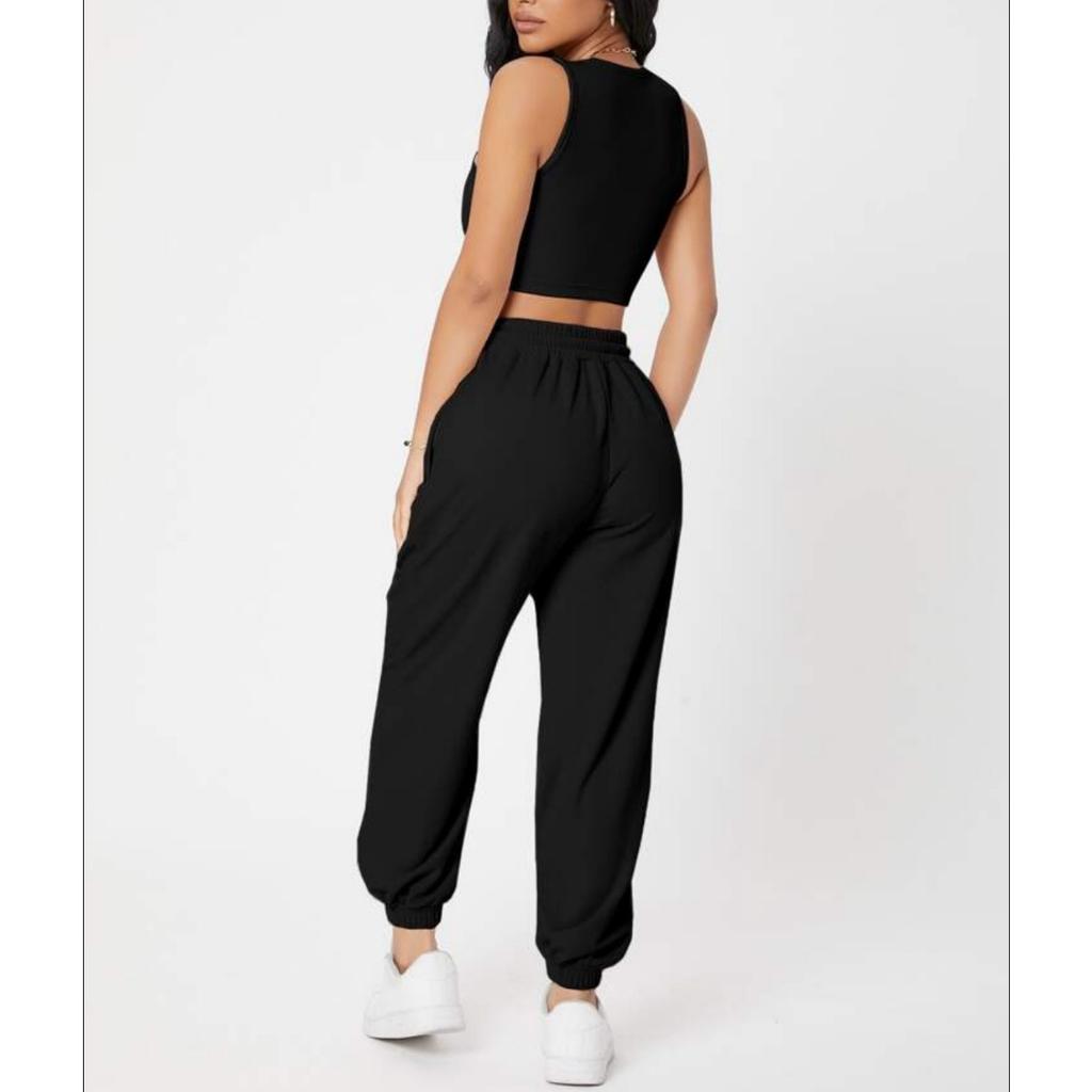 GMXIA Spring Solid-color Round-neck Vest Women's High-waisted Fashionable Casual Long Pants Set