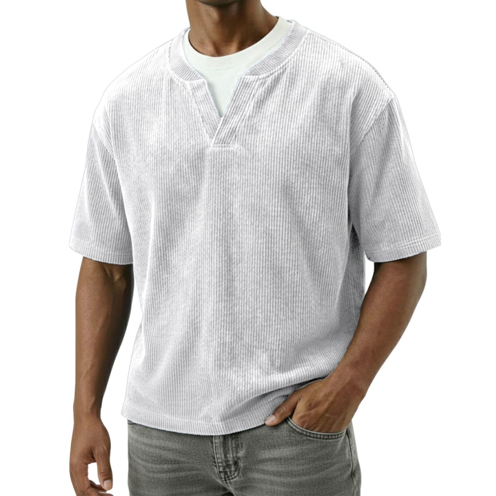 Men s V-neck Top, Casual And Comfortable Loose Short-sleeved Shirt XL белый