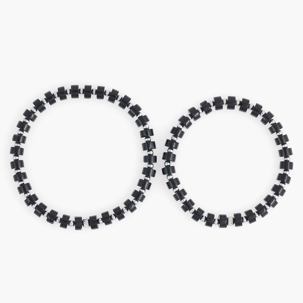 Jbans Classic Silver Ball Point 6Mm Black Rondelle Onyx Gemstone Bracelet (C2401Ac1090_Bk)