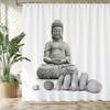 Zen Buddha Shower Curtain Stone Statue In Lotus Pose, Meditative Serenity With Zen Stones, 12 Hooks, 70.87×70.87 Inch, Polyester