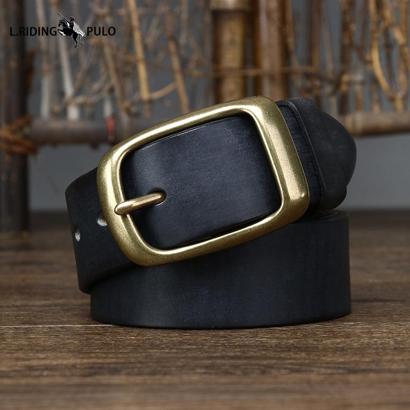 Pánský kožený opasek Retro Čistá hovězí kůže Džínový opasek Pánský Korejský styl Všechno se hodí Pravá kůže Kolíčková přezka