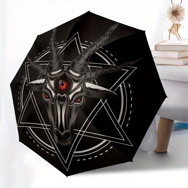 "Devil Horns Baphomet Goat Head Pentagram Sticker Decal" Umbrella, Cute Umbrella with Cute Design, Portable 3-Fold Compact Umbrella for Men & Women, V