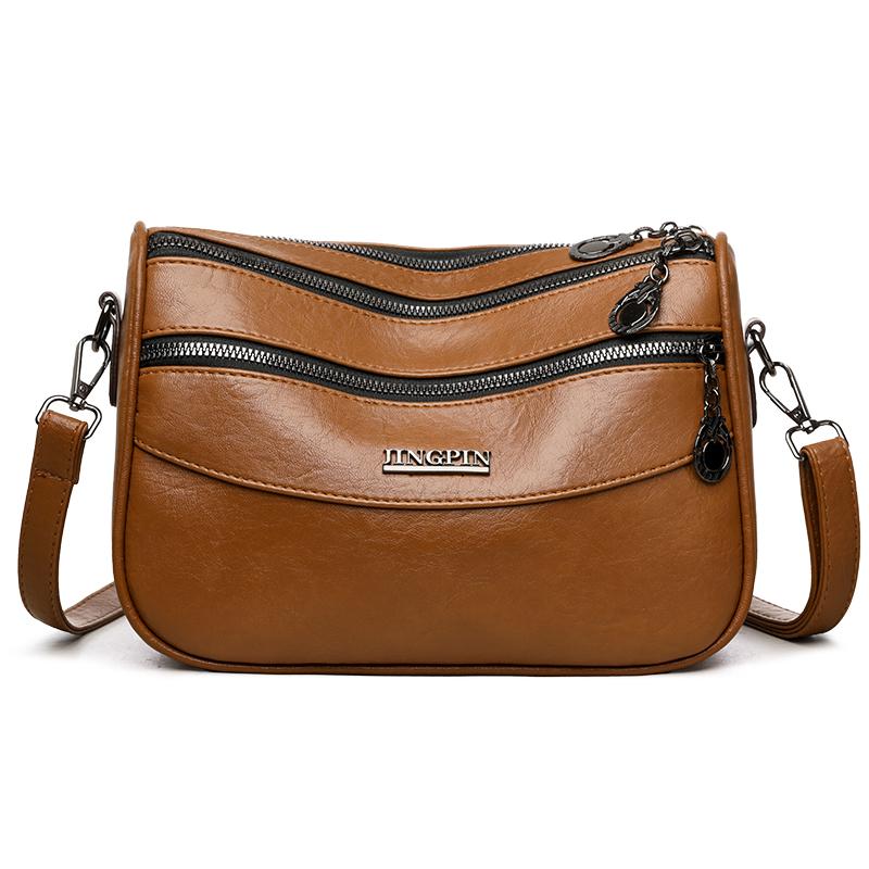 Middle-Aged Women's Bag Vintage Crossbody Bag Multi-Layer Soft Leather Shoulder Bag