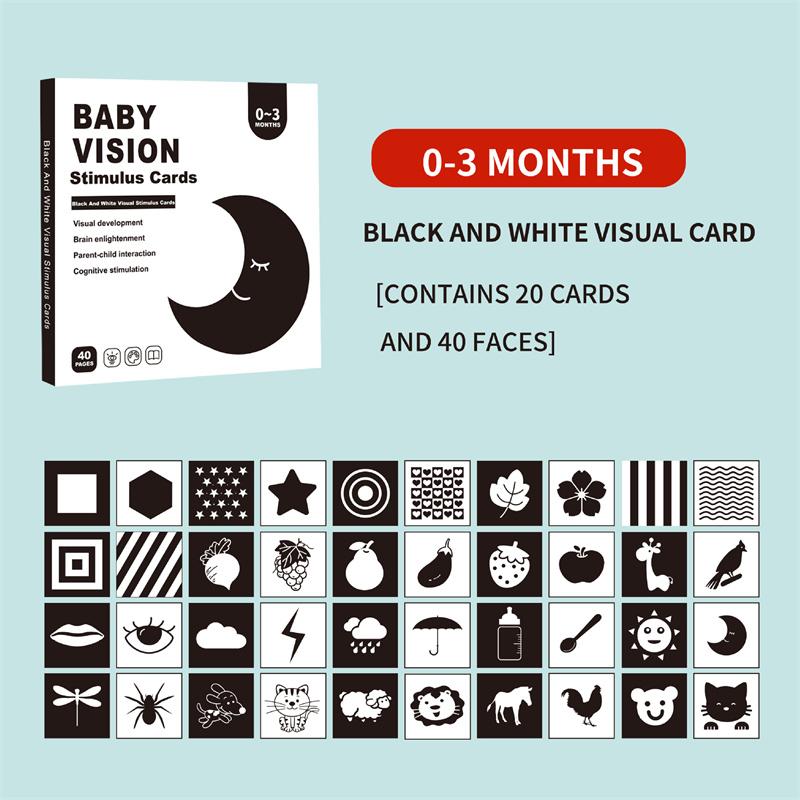 Baby Vision Stimulus Cards, High Contrast Baby Cards, Black White Colorful Baby Flashcards Newborn Toys