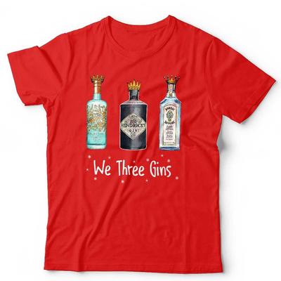 T-shirt Unisex Drink di Natale We Three Gins Divertente Festa Festivo Presepe Re Magi