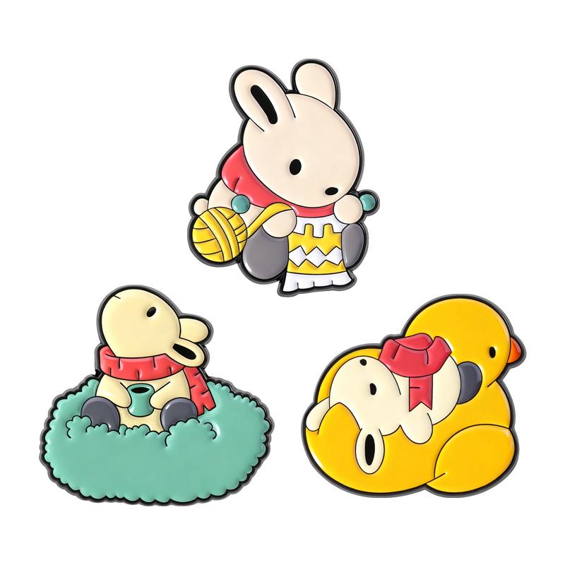Rabbit Knitting Sleeping Enamel Pins Coffee Bunny Brooches Lapel Badges Cartoon Cute Animal Jewelry Gift for Friends