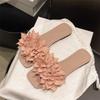 Casual flat-bottomed square-head slippers female flower lazy person one pedal open-toe one-word drag beach casual women's sandals