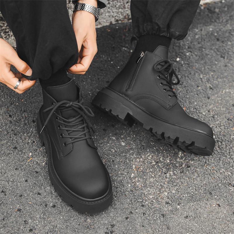 Men's Casual Business Wedding Original Leather Boots Black Stylish Lace-up Shoes Cowboy Autumn Winter Boot Platform Ankle Botas