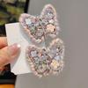Pink Floral Rhinestone Butterfly Hair Clip for Women - Dopamine Yarn Duckbill Clip