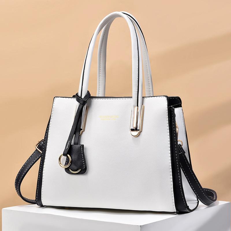 Elegant Pu Leather Mom Tote Bag Spacious Crossbody Handbag Stylish Colorblock Design