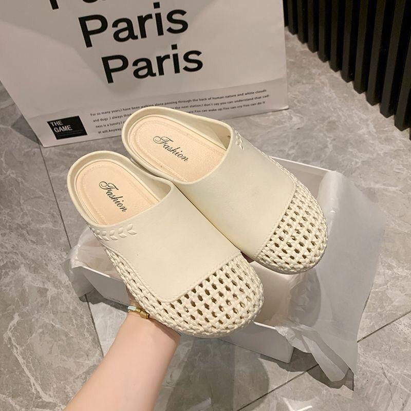 Hollow Mesh Surface Breathable Inner Heightening Bag Head Slippers Women's 2025 Summer New Fashionable and Comfortable Outer Wear One Pedal