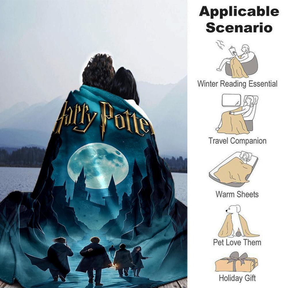 1pc Harry Potter Moonlight Journey Flannel Blanket Soft Warm Throw for Home, Office, Travel, All-Season Cozy Bedding GiftL1079