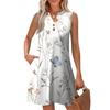 Women's Fashion Casual Printed V-Neck Button With Pocket Vest Sleeveless Dresses