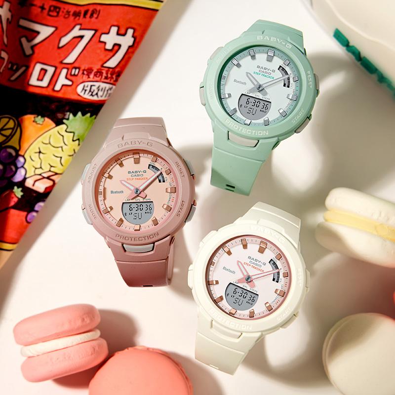 Casio BABY-G Series Thin and Light Series Casual Trend Pedometer Bluetooth Function Sports Quartz Movement Resin Strap Japanese and BSA-B100CS-3APR