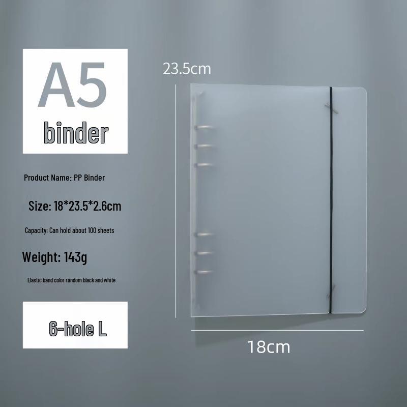 Frosted Semi-Transparent Binder with Straps, 6-Hole, A4/B5/A5/A6/A7 Loose-Leaf Journal