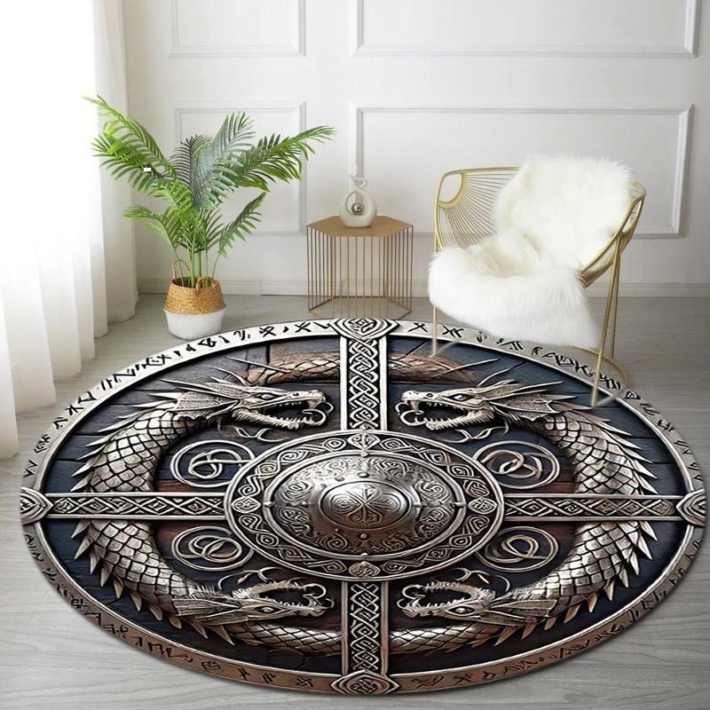1Pc Viking theme Printed circular carpet, home door mat, outdoor travel protection carpet A12