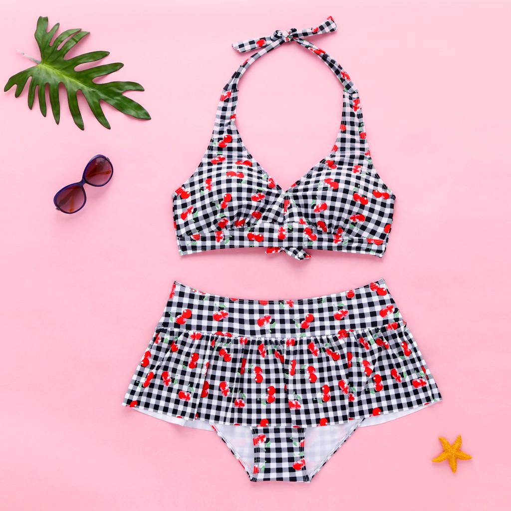 Women Plus Size High Waist Swimwear Plaid Print Swimsuit Push Up Padded Bikini