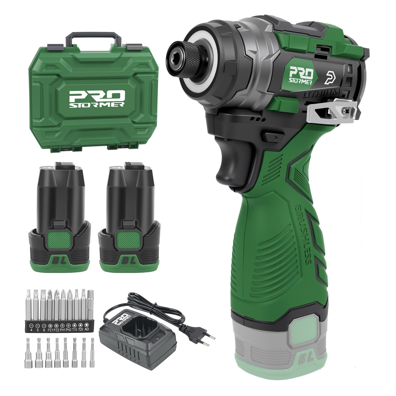 

New Research and Prostormer 17V Impact Driver Tool Kit with Brushless Circular Fastening Infinitely Variable LED Maximum Torque of 140 Two 2000 mAh