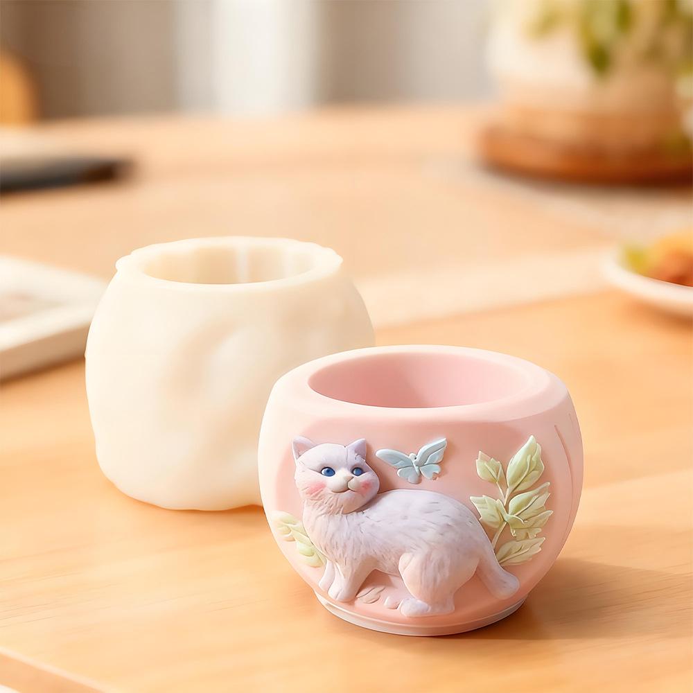 Silicone Mold for DIY Cat-Embossed Succulent Planters
