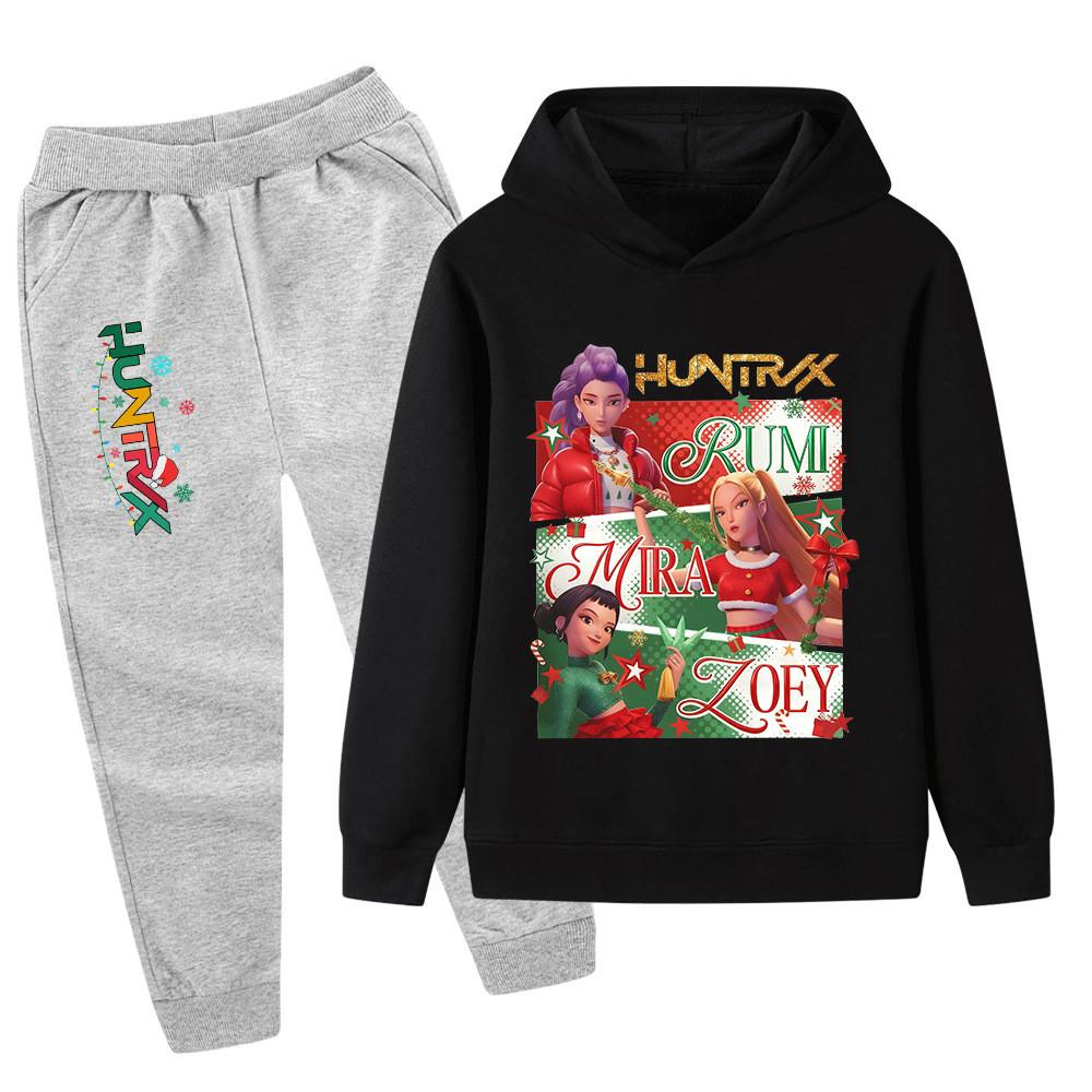 PB1264 Kinder Jungen Mädchen Kpop Mira Zoey Rumi Weihnachten Druck Langarm Kapuzenpullover Hose Hosen Kleidung Sets