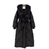 European winter new raccoon fur collar long down jacket women's knee waist thickened warm and thin jacket