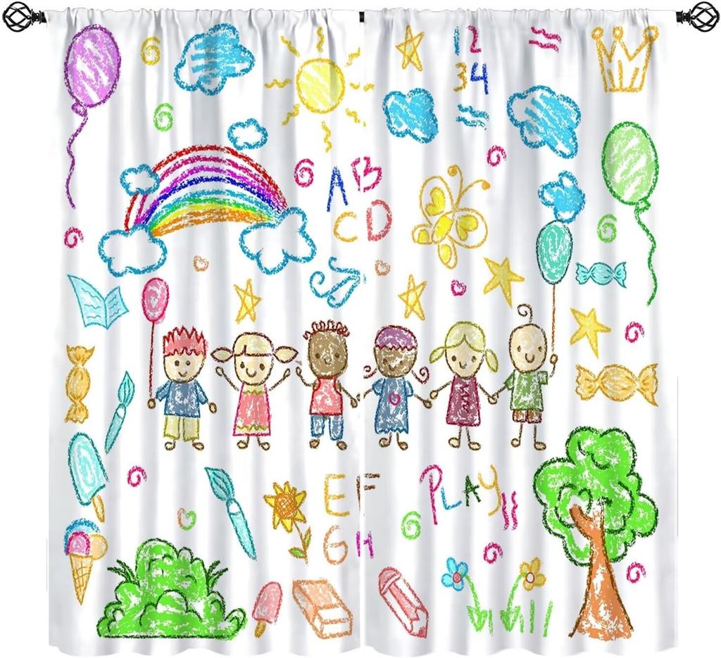 Abc Classroom Curtains Kids Curtains Colorful Cartoon Dinosaur Alphabet Learning Boys Girls Window Treatments Toddler Bedroom