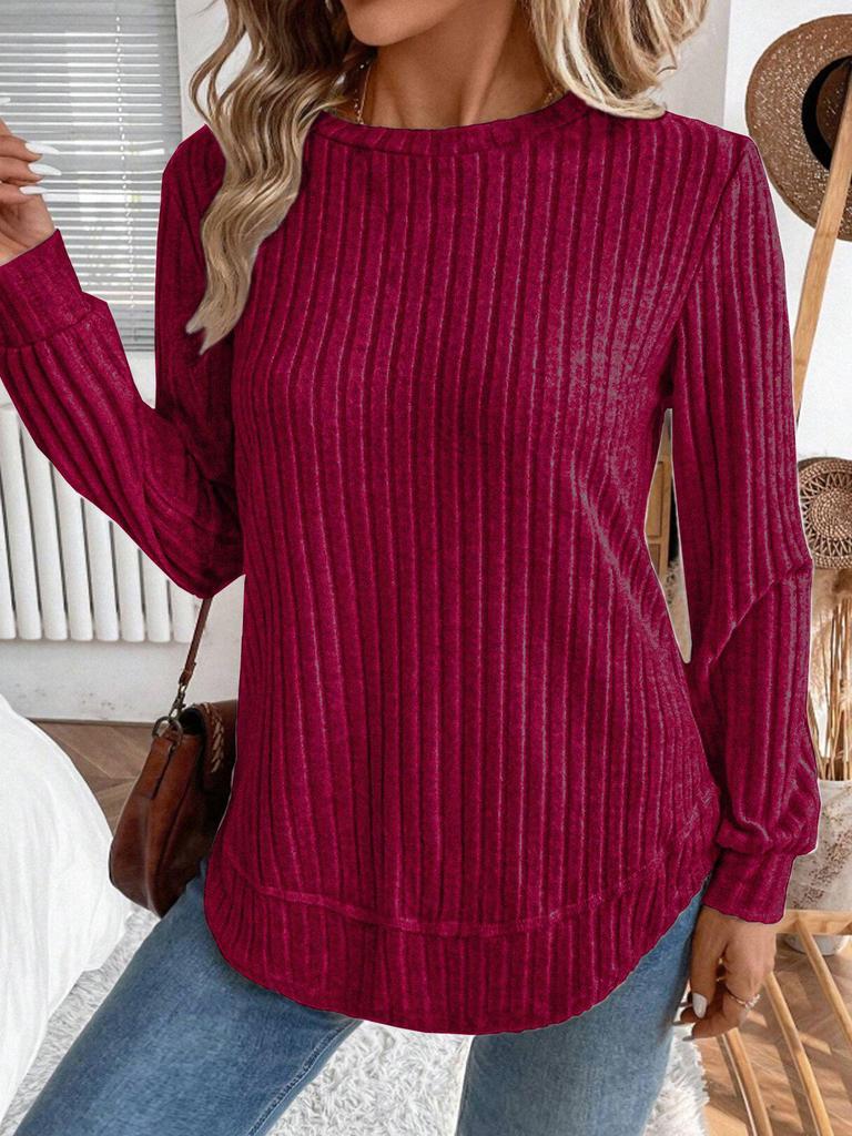2025 Autumn Women's Long Sleeve Knit Pullover - Solid Color, European American Style, Versatile Round Neck