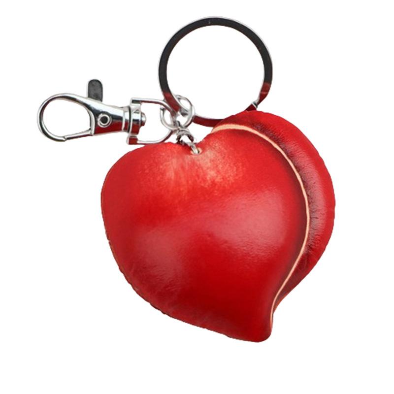 First Layer Cowhide Peach Keychain Pendant, Locomotive Car Key Chain Accessories Peach Pendant, Cute Trendy