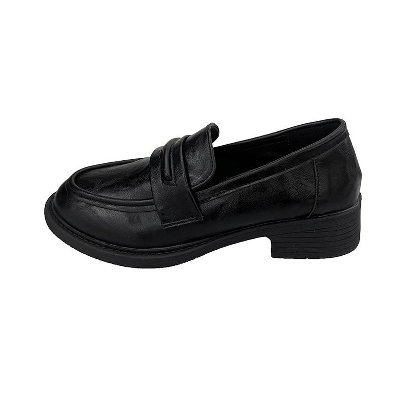 thick heel black British style small leather shoes women's shoes 2025 new spring and autumn one-pedal retro loafers single shoes