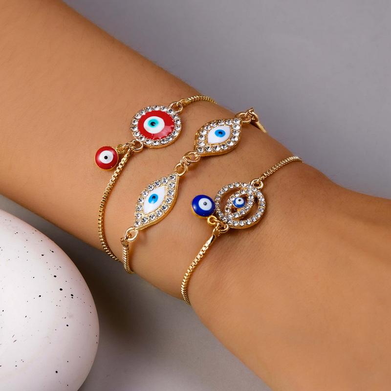 Classic Turkish Blue Evil Eyes Bracelet for Women Men Shining Rhinestone Palm Push Pull Adjustable Bracelet Lucky Jewelry Gift